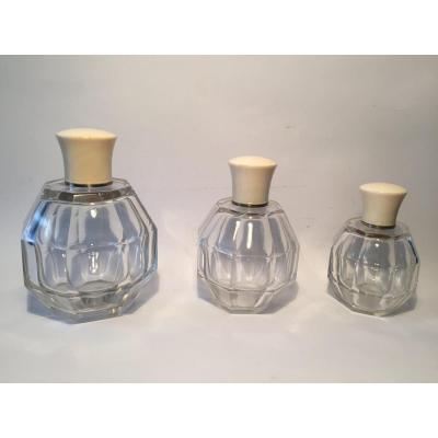 Three Art Deco Perfume Bottles. Crystal.