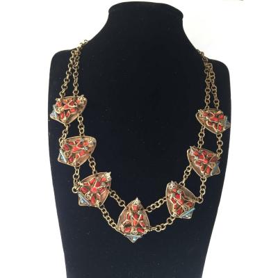 Couture Necklace. Golden Metal And Glass Paste.