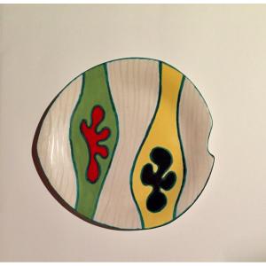 Enamelled Ceramic Dish. Gabriel Fourmaintraux. Biot. 60’s.