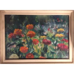 “zinnias”. Pastel On Paper. Martha Pasteur. 1943.