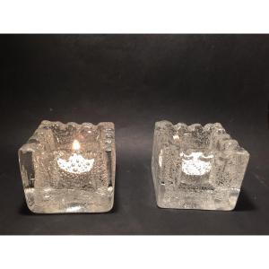 Daum. Pair Of Table Candle Holders. Crystal. France.