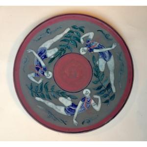 Large Ceramic Dish Mid XXth Century. Decor Of Dancing Women.
