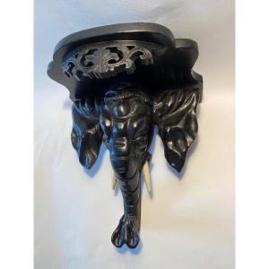 Small Wall Stand .late XIXth. Sconce.  Elephant Head. Blackened Carved Wood.