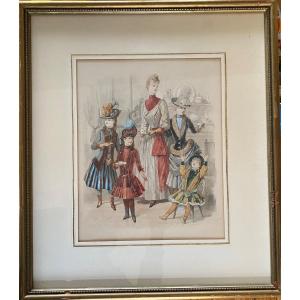 «  Le Goûter ». Fashion Watercolor. Jules David. 1887.