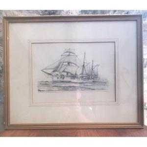 Dessin à La Plume De Frédéric Bernelle  "la Marine à voile "