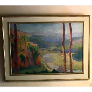 Landscape At The River, Signed Painting Renée Stievenart 