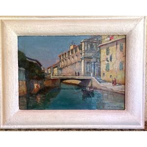 "a View Of Martigues" Painting Signed V Spinazzola.