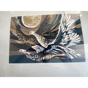 Lithograph By Henry Le Long A Tire d'Ailes 17 / 50 Artist Known For His Tapestries