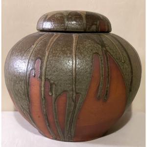 Overed Pot In Japanese-style Enamelled Stoneware "puisaye Stoneware"