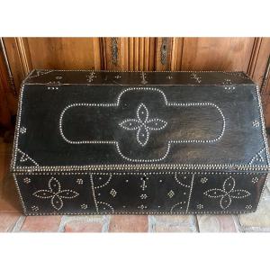 Large Studded Leather Trunk With Cutaway Sides