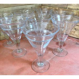 8 Bubbled Blown Glass Ice Cream Cups