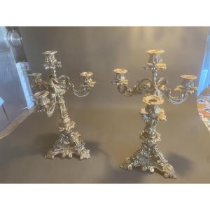 Pair Of Gilt Bronze Candelabra, Weight 3830 G Each (my Ref 646 §§)