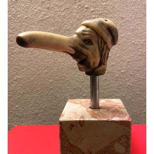 Grotesque Double-sided Walking Stick Handle Made Of Antler, Late 19th Century