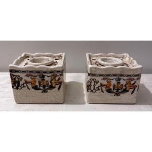 Pair Of Earthenware Inkwells