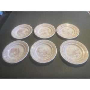 A Set Of 6 Dessert Plates Featuring La Fontaine's Fables