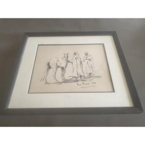 Ink Drawing On Paper By Paul Ricard (1909-1997), Dated 1969, Depicting Oriental Figures
