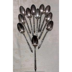 Set Of 12 Small 19th-century Solid Silver Spoons