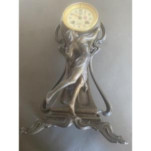 Art Nouveau Spelter Clock By Nicolas Balestra, Cannes/vichy 
