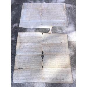 Set Of Two Medieval Parchments – Bellignat & Oyonnax (ain) – Dated Legal Document