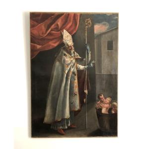French School Late 18th / Early 19th Century Saint Nicholas Oil On Canvas 70 X 100 Cm