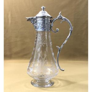Gallia / Christofle Ewer In Engraved Crystal And Silver-plated Metal Frame