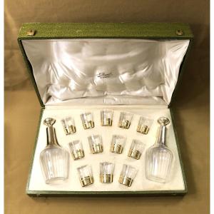 Paul Foucard Liqueur Service In Cut Crystal And Vermeil, Minerve Hallmark