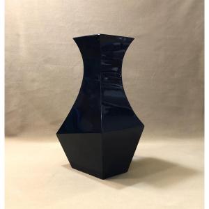 Baccarat - Asymmetrical Black Crystal Vase Stamped - 27 Cm