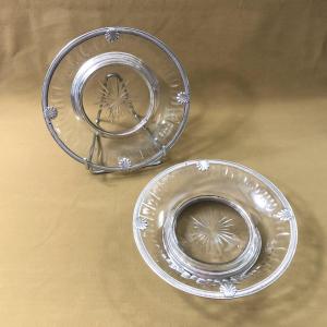 Victor Leneuf - Pair Of Minerve Cut Crystal And Sterling Silver Mounted Cups