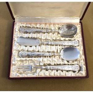 4 Solid Silver Serving Cutlery, Vieillard Hallmark 