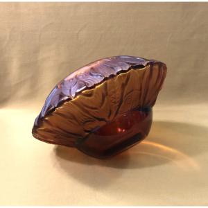 Portieux - Art Deco Style Amber Crystal Ball Vase With Feather Decoration