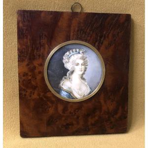 Old Painted Miniature, Portrait Of A Lady, Late 19th Century