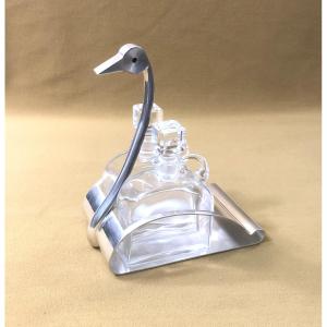 Swan Oil Cruet By Christian Fjerdingstad For Christofle, Silver-plated Metal And Crystal