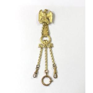 Antique Chatelaine Key In Pomponne For A Pocket Watch With Eagle Decoration, 19th Century