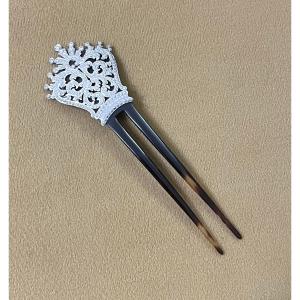 Antique Chignon/hair Comb In Tortoiseshell And Solid Silver, Napoleon III Era