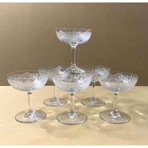 Baccarat - 6 Champagne Glasses In Stamped Crystal, Medicis Model