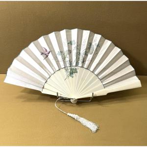 Antique Painted Silk Fan With A Bone Frame, Late 19th Century