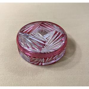 Cristalleries De Nancy - Round Box In Red Overlay Crystal, Art Deco Period