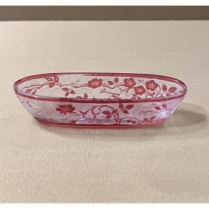 Baccarat - Rose-colored, Acid-etched Crystal Pin Holder, Eglantier Model