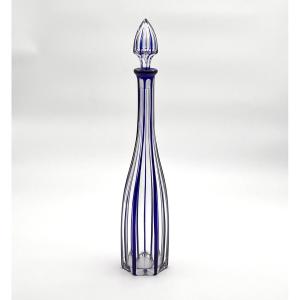Baccarat - Antique Cut Crystal Decanter With Blue Overlay, Malmaison Model, 45.5 Cm