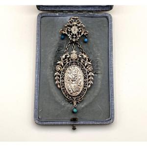 Antique Vermeil Sterling Silver Jewelry - Pendant Convertible Into A Brooch - 19th Century