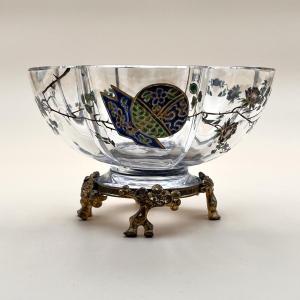 Baccarat - Crystal Bowl With Japanese-style Enamel Decoration, Bronze Mount, Late 19th Century