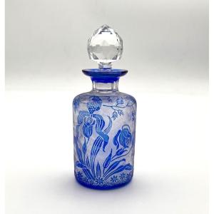 Val Saint Lambert - Antique Acid-etched Crystal Perfume Bottle, Orchidees Model