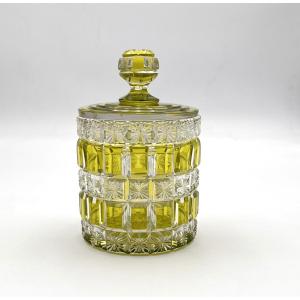 Baccarat - Lined Crystal Powder Box Mousse Green Model Diamonds And Stars