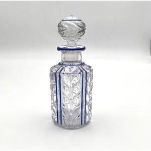 Baccarat - Antique Blue Enamelled Crystal Perfume Bottle 16 Cm - Laurier Model