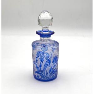 Val Saint Lambert - Old Acid-etched Crystal Perfume Bottle, Orchidees Model 18 Cm