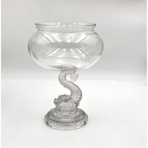 Verreries De Portieux - Dauphin Fish Globe On Leech Jar Base 27 Cm