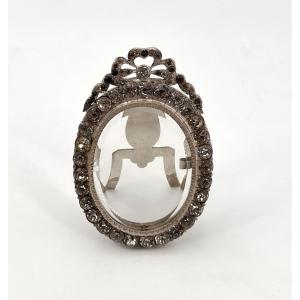 Antique Silver-plated Metal And Rhinestone Miniature/photo Frame, 18th Century
