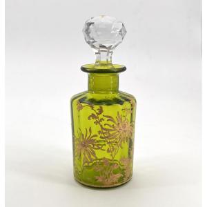 Baccarat - Antique Chartreuse Green Crystal Perfume Bottle, Chrysanthemums Model