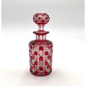 Baccarat - Former Perfume Bottle In Red Lined Crystal, Diamants Pierreries Model.