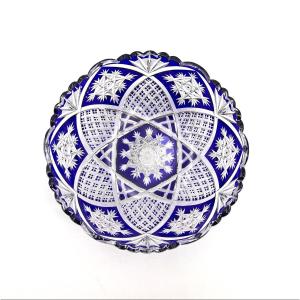 Baccarat - Large Cut Crystal Bowl / Salad Bowl Lined With Blue, Mandarin Model 23 Cm